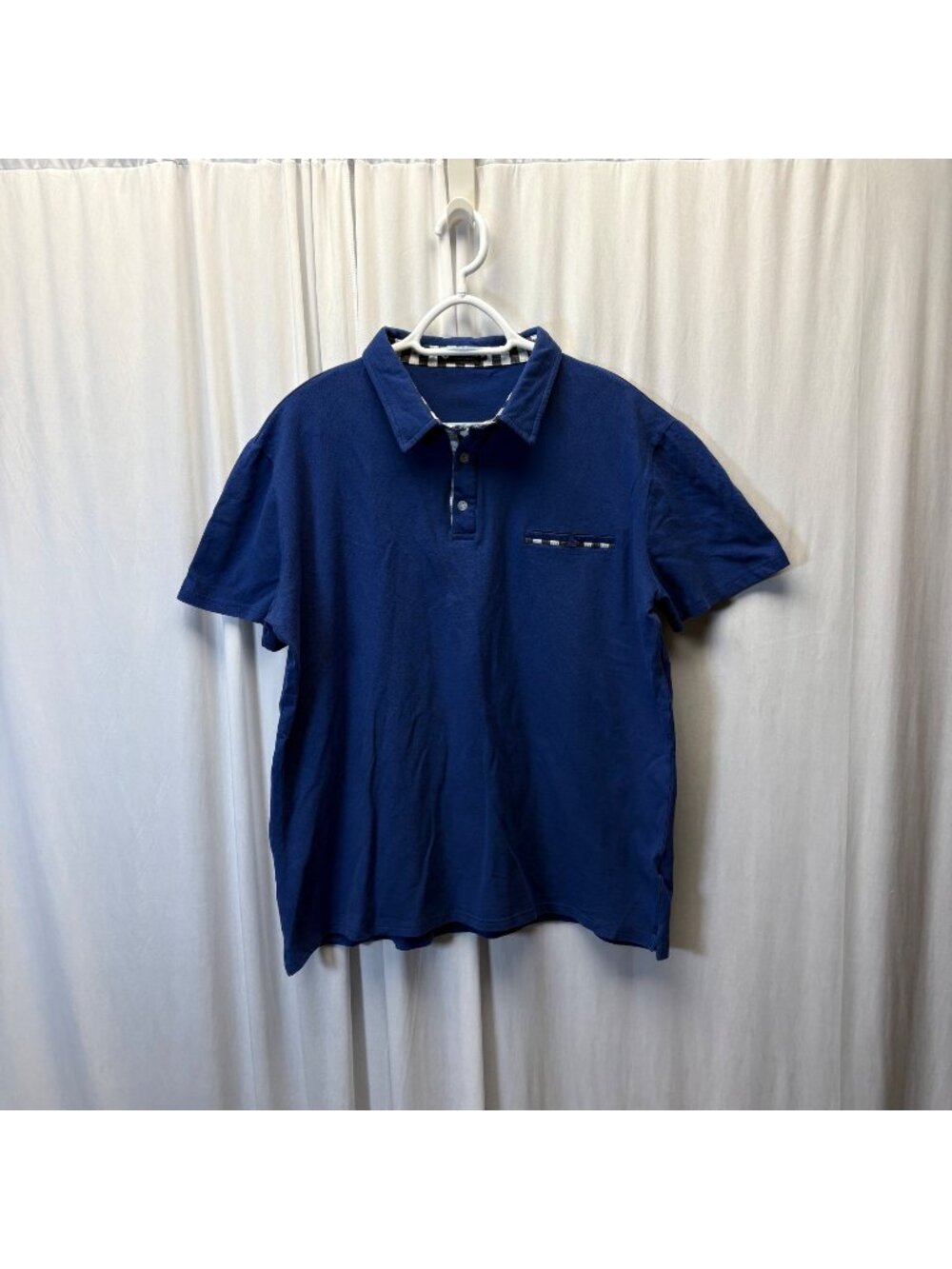 STTLZMC Polo Shirt Mens Size XL Blue Plaid Collar Short Sleeve Casual Comfy